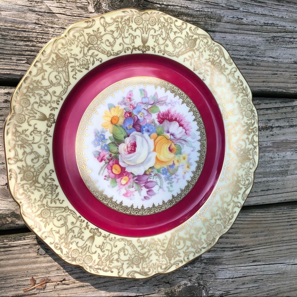 One Vintage Bohemia for Macy’s Floral China Dinner Size Plate - Gold Scroll Trim - Picture 2 of 6